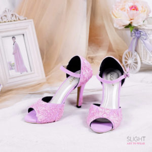 Sepatu Ankle Strap Brukat Pink